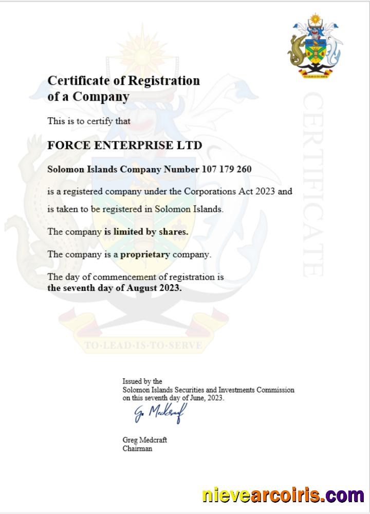 Solomon Islands business registration certificate